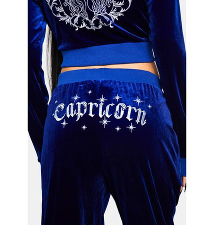 Horoscopez Capricorn Graphic Velour Track Pants - Blue | Dolls Kill