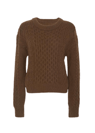 TIE BACK CABLE KNIT SWEATER- BROWN