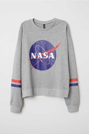 Sweatshirt with Printed Design - Gray melange/NASA - Ladies | H&M US