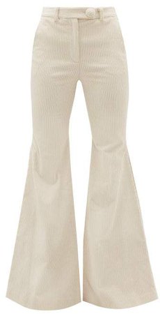 Cotton Blend Jumbo Corduroy Flared Trousers - Womens - Cream