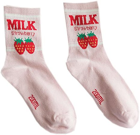 Harajuku Cute Pastel Socks Strawberry Milk Pattern (Pink) at Amazon Women’s Clothing store