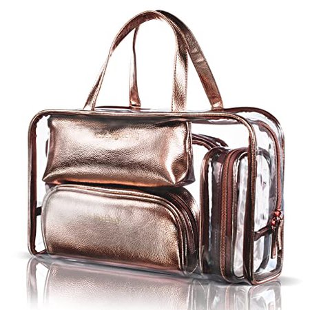 Amazon.com : NiceEbag 5 in 1 Cosmetic Bag & Case Portable Carry on Travel Toiletry Bag Clear PVC Makeup Train Case Quart Luggage Pouch Transparent Handbag Beach Tote Bag Organizer for Men and Women (Rose Gold) : Beauty