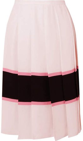 Pleated Striped Crepe De Chine Skirt - Pastel pink