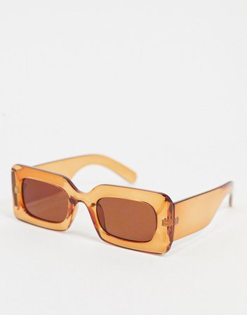 PrettyLittleThing square sunglasses with thick frames in orange | ASOS