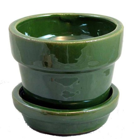 Glazed Ceramic Pot/Saucer Grass Green 4 3/8 x | Etsy