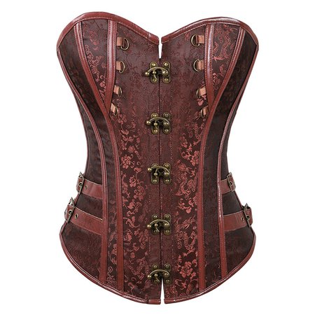 Vintage Women Corset Steampunk Overbust Bustiers Body Shapewear Leather Bodice Plus Size Sexy Pirate Corselet Retro Brown Top|Bustiers & Corsets| - AliExpress