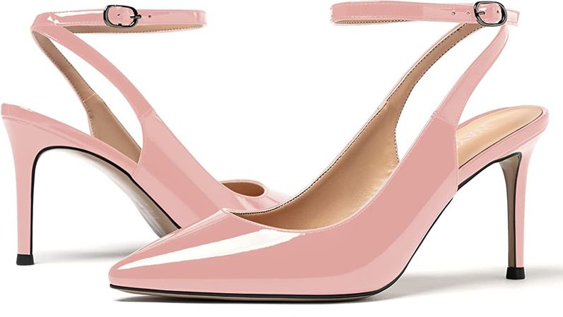 Amazon.com | WAYDERNS Women's Pointed Toe Patent Buckle Ankle Strap Slingback Stiletto High Heel Pumps Ladies Dress Shoes 3.5 Inch | Pumps
