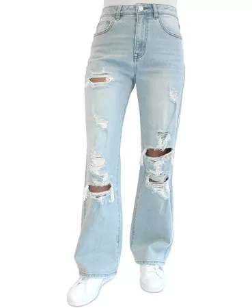 Almost Famous Juniors' Ripped 90s Wide Leg Jeans & Reviews - Jeans - Women - Macy's