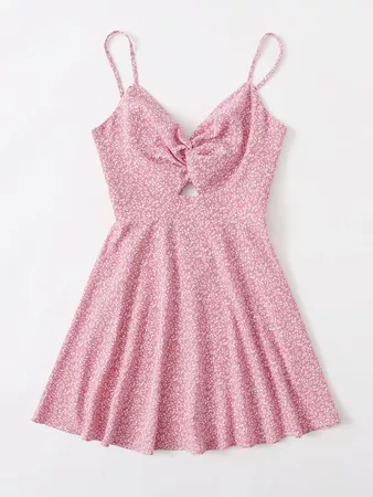 Twist Front Tie Back Ditsy Floral Print Peekaboo Cami Dress | SHEIN USA pink