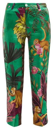F.R.S – For Restless Sleepers F.r.s For Restless Sleepers - Tartaro Palm And Monkey Print Twill Trousers - Womens - Green Multi