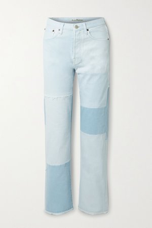 Light denim + NET SUSTAIN 1996 frayed patchwork organic high-rise straight-leg jeans | Acne Studios | NET-A-PORTER