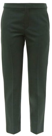 Tailored Wool Blend Cropped Slim Fit Trousers - Womens - Dark Green
