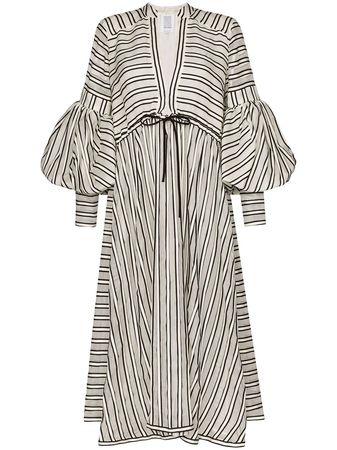 Neutral Rosie Assoulin Lantern Striped Midi Dress | Farfetch.com
