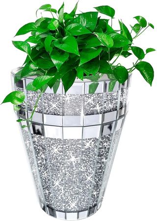 Amazon.com: XIHACTY Flower Vase Crushed Diamond Hanging Planter, Can Hold Water，Suitable for Fresh Cut Flowers, Artificial Plants, Artificial Flowers, Gorgeous Silver Decorative Mirror Vase for Home Decor. : Home & Kitchen