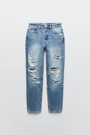 TRF RIPPED MOM FIT JEANS - Blue | ZARA United States