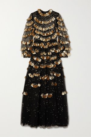 Black Sequin-embellished tulle gown | Valentino | NET-A-PORTER