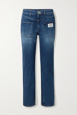 Appliqued Mid-rise Straight-leg Jeans - Mid denim