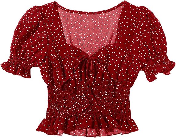 Floerns Women's Polka Dot Shirred Waist Square Neck Puff Sleeve Crop Top Blouse : Amazon.ca: Clothing, Shoes & Accessories