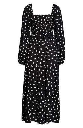 Topshop Spot Polka Dot Smocked Long Sleeve Maxi Dress | Nordstrom