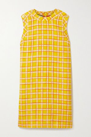 Yellow Button-embellished checked wool-tweed mini dress | Gucci | NET-A-PORTER