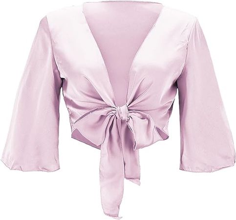 Amazon.com: CTRLZS Satin Crop Tops for Women Sexy Plunge V Neck Tie Front Bell Sleeve Shirts Beach Coverups Elegant Solid Work Blouse Top : Sports & Outdoors