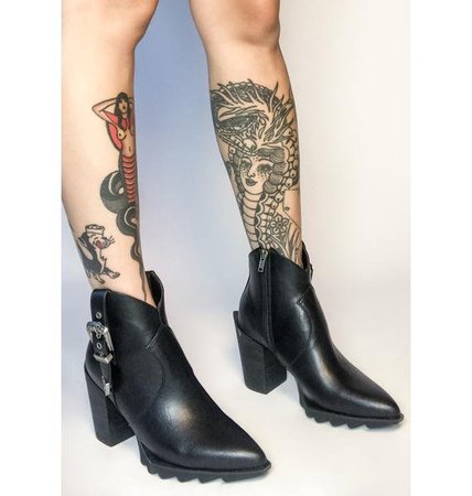 Lamoda Western Buckle Pointed Ankle Boots - Black | Dolls Kill