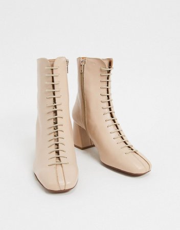 Бежевые кожаные ботинки на шнуровке Depp | ASOS
