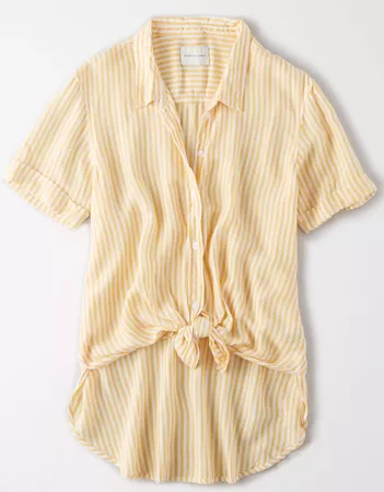 AE Striped Short Sleeve Button Up Shirt yellow