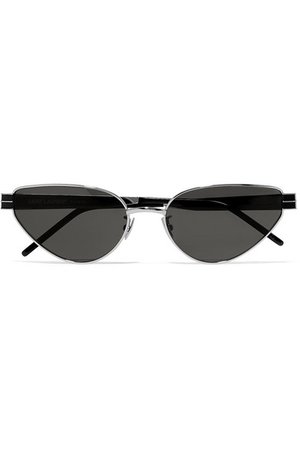 SAINT LAURENT | Cat-eye silver-tone and acetate sunglasses | NET-A-PORTER.COM