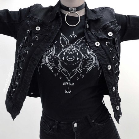 alien baby Women Gothic Grunge T Shirt cotton bat Aesthetic Witchcraft Tee women fashion style goth graphic vampire shirt tops| | - AliExpress