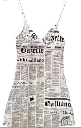 John Galliano newspaper print dress