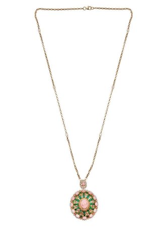 16.40 Pink Opal Emerald Diamond 18 Karat Gold Pendant Necklace