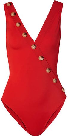 OYE Swimwear - Kate Button-embellished Swimsuit - Red