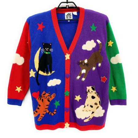 Storybook Knits Womens Cats In Night Sky Cardigan Sweater Plus Size 1X Moon Star | eBay