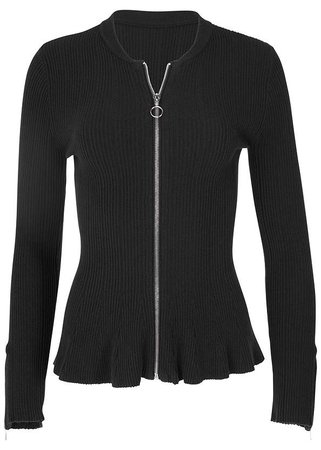 VENUS | Zipper Front Peplum Sweater in Black