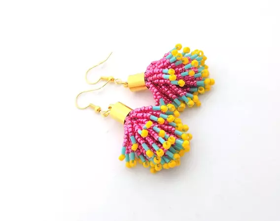 Bright spring color beadtassel earrings - Tiszi