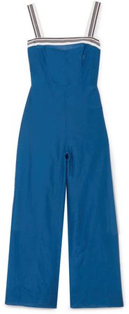 Striped Grosgrain-trimmed Cotton And Silk-blend Jumpsuit - Blue
