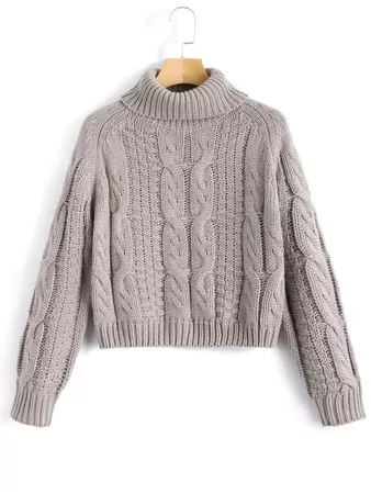 [HOT] 2019 ZAFUL Turtleneck Cropped Cable Knit Sweater In GRAY M | ZAFUL CA