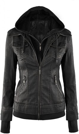 Black Bomber Jacket Womens | Hooded Leather Women