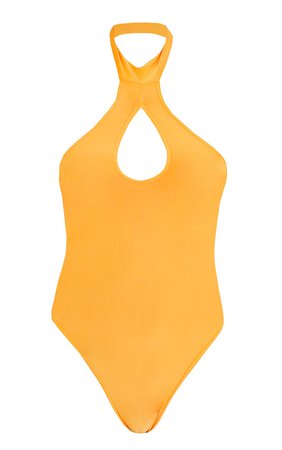 Orange Slinky Cut Out High Neck Bodysuit | PrettyLittleThing USA