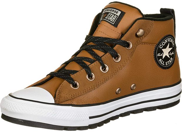 Amazon.com | Converse Unisex-Adult Chuck Taylor All Star Leather Street Mid Top Sneaker, Warm Tan/White/Black, 8 M US | Fashion Sneakers