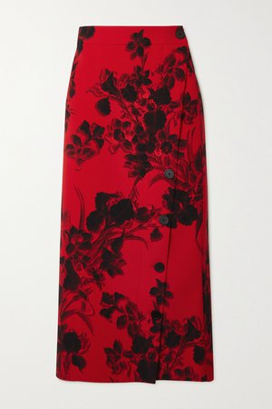 Red Floral-print wool-crepe midi skirt | Balenciaga | NET-A-PORTER