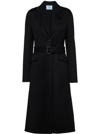 Shop black Prada belted knee-length coat with Express Delivery - Farfetch