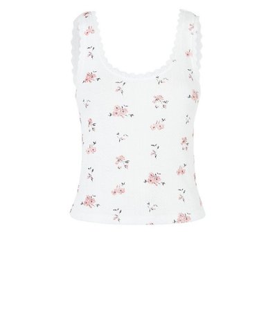 White Ditsy Floral Pointelle Vest | New Look