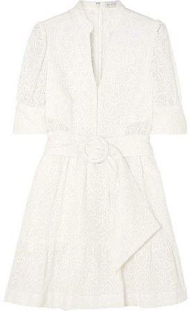 Valentina Belted Broderie Anglaise Cotton Mini Dress - White