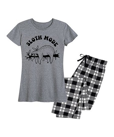 Nap Chat Heather Gray & Black Plaid Sloth Mode Pajama Set - Women & Plus | Best Price and Reviews | Zulily