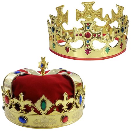 Funny Party Hats Adjustable Gold Crown and a Red Jeweld Crown ab474-am345 [1540909586-129211] - $11.03