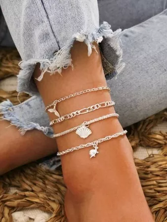 4 piece Shell Charm Anklet