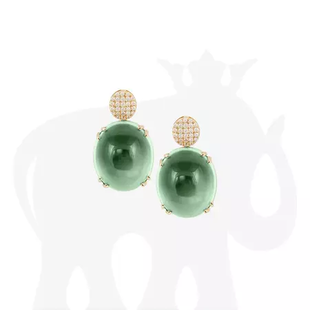 Prasiolite Oval Cabochon with Diamonds Motif Earrings – Goshwara