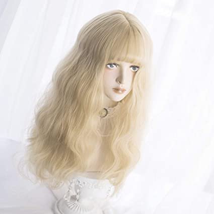 Amazon.com : Long Wavy Wig Bangs - Natural Synthetic Hair Lolita Wig with Wig Cap For Women Cosplay and Daily Wear (Blonde) : Beauty & Personal Care